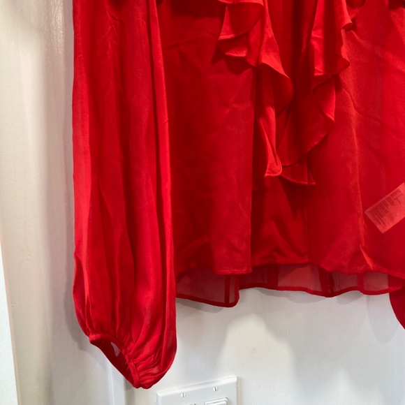 GIAMBATTISTA VALLI x H&M Red Silk Chiffon Ruffle Blouse Shirt Size 4 - Picture 8 of 15